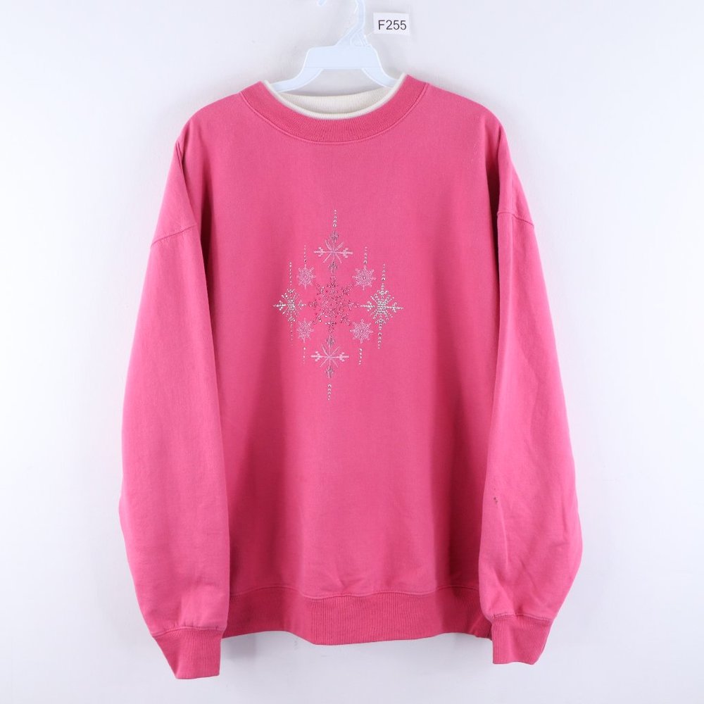 Vintage Double Collared Snowflake Sweatshirt Pink - image 1